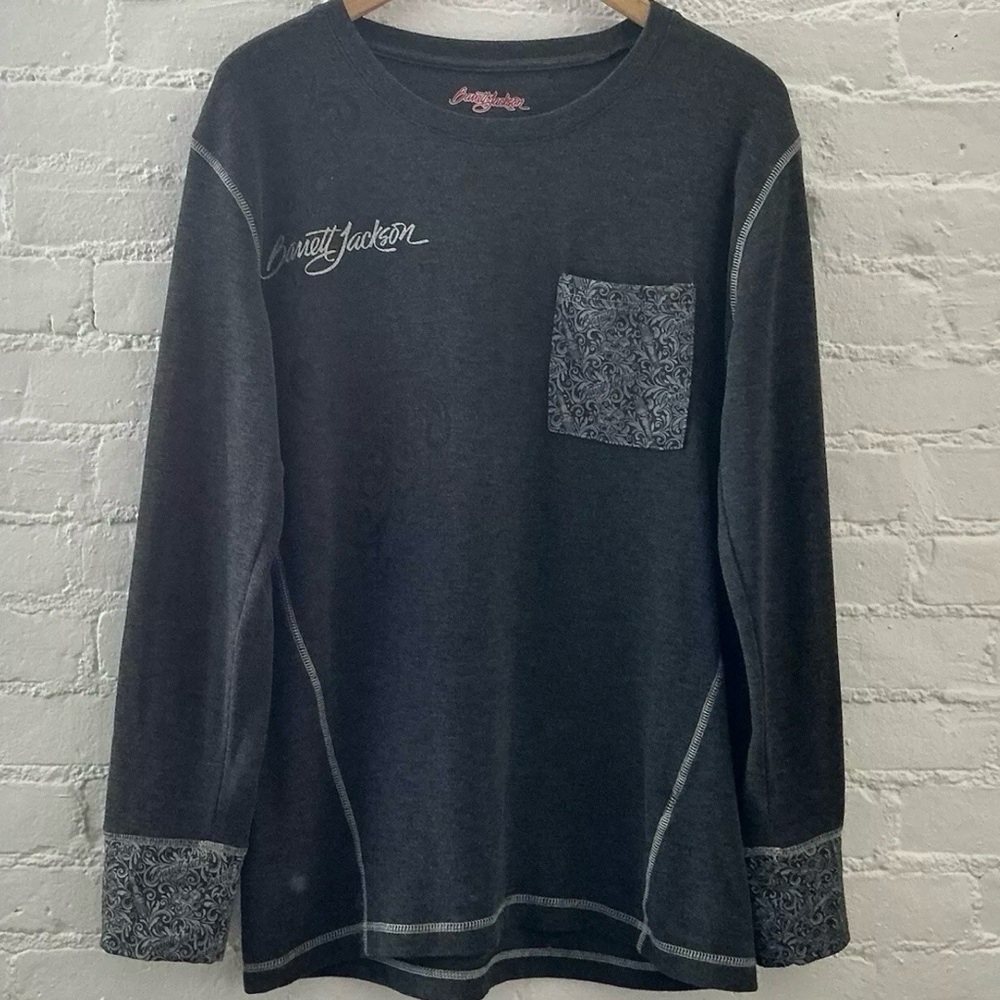 Barrett-Jackson Womens Long Sleeve Pullover Shirt XL Signature Pocket Tee Gray